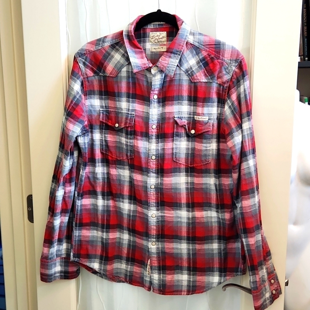 Lucky Brand Plaid Long Sleeve Snap Button Shirt